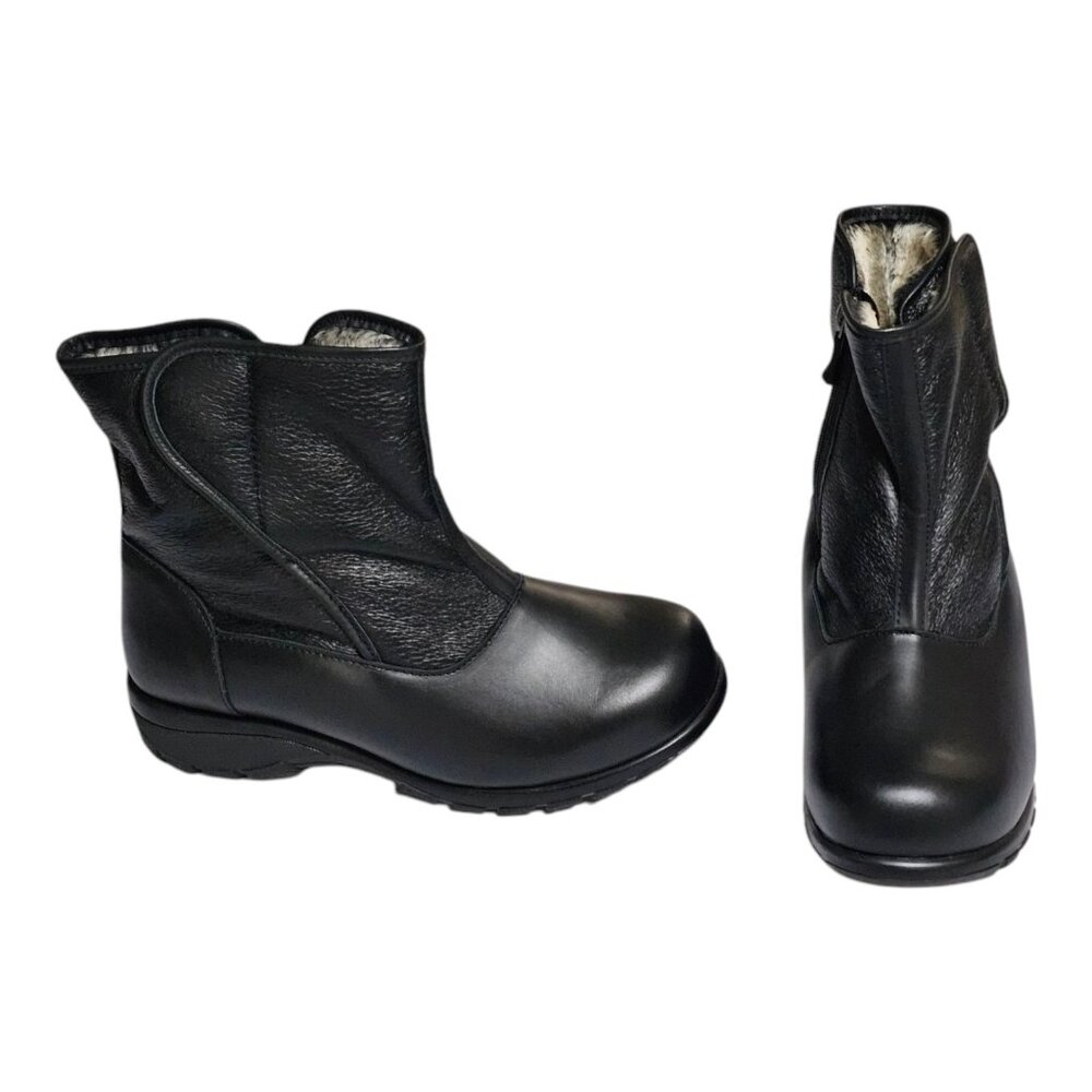 Clinic Extra Claire Fur Lined Black Leather Boots Womens 9.5 2W Diabetic